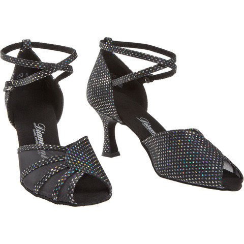 Ladina tantsukingad – must-hõbe, flare konts 5 cm ja 6.5 cm