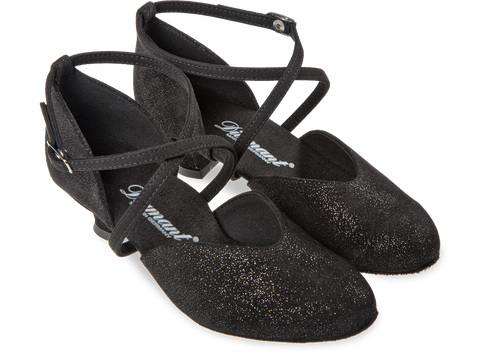 Peotantsukingad - must seemisnahk kombineerituna hõbedase sädelusega, spanish konts 4,2 cm