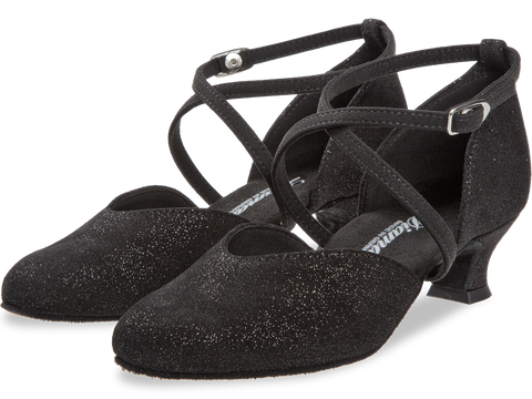 Peotantsukingad - must seemisnahk kombineerituna hõbedase sädelusega, spanish konts 4,2 cm