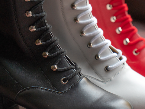 Can-Can tantsusaapad naistele – punasest, valgest ja mustast nahast, normaalsele jalale, 3,7 cm Kuuba kontsaga ja mugava sisetallaga