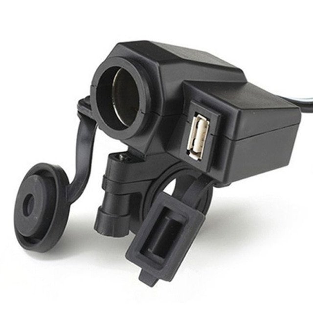 Motorcycle Cigarette lighter socket with USB and cable harness