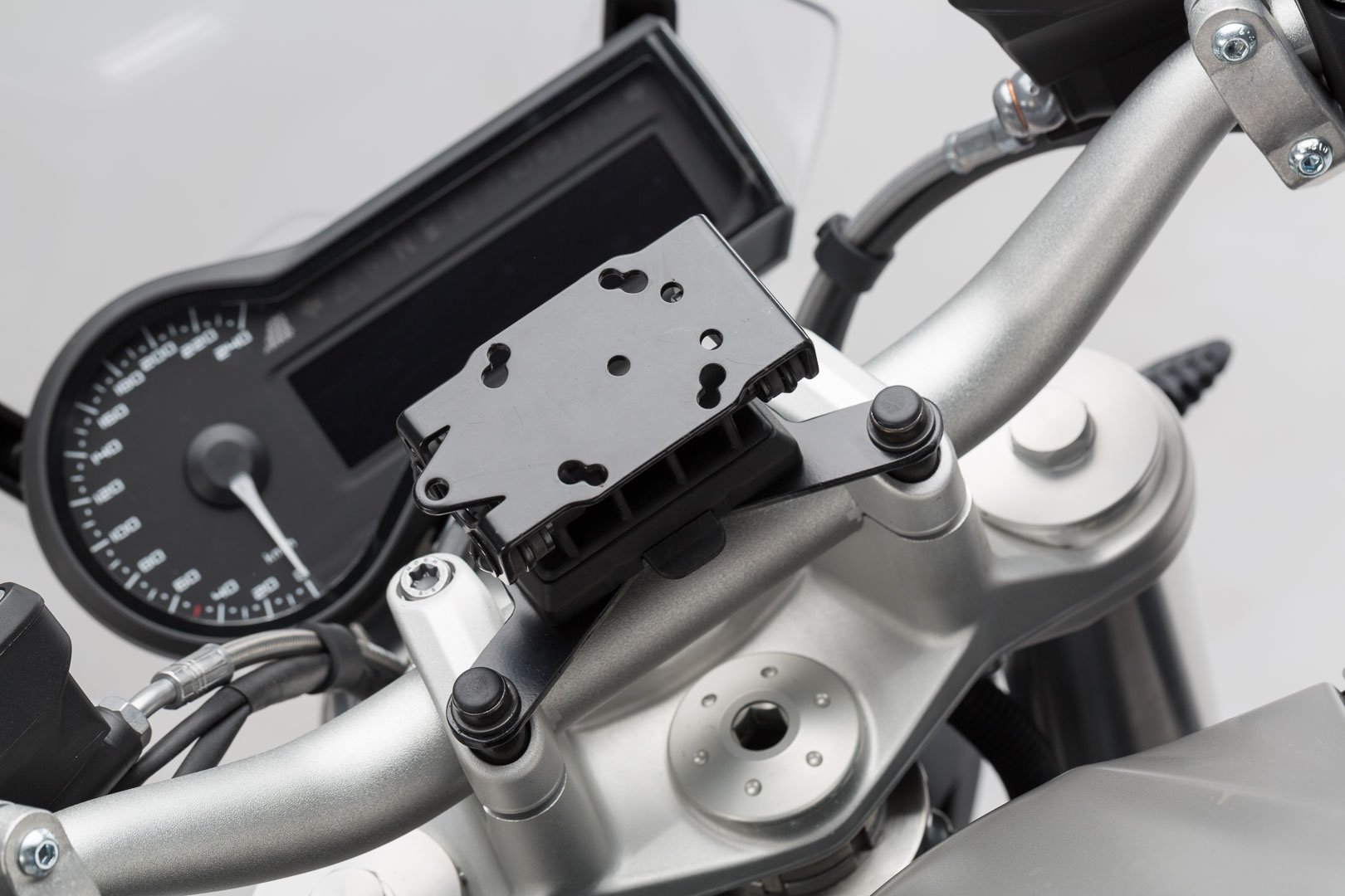 SW-Motech GPS mount for handlebar (black) BMW R1200R (15-18),Thunderb Storm/Street Scr, Himalayan (18-)