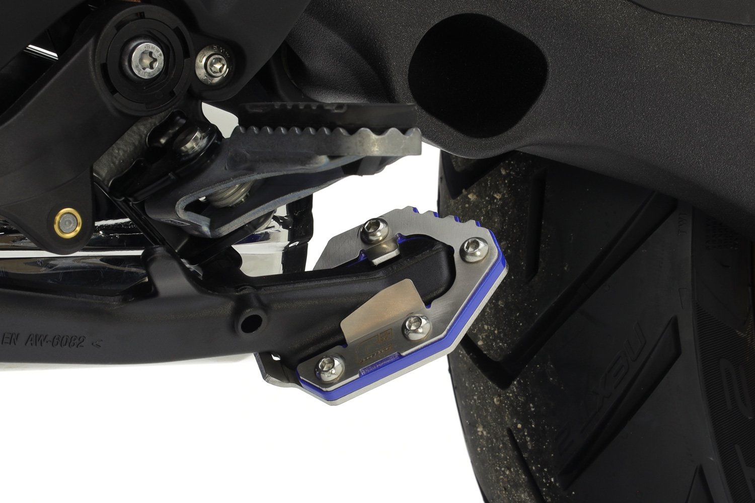 Crosspro extension for side stand foot (blue / brushed stainless steel) BMW R 1300 GS / Adventure / Triple Black / Trophy (23-25)