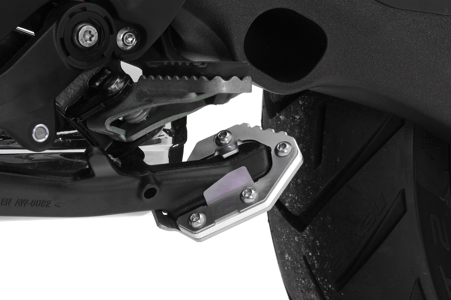 Crosspro extension for side stand foot (white / brushed stainless steel) BMW R 1300 GS / Adventure / Triple Black / Trophy (23-25)