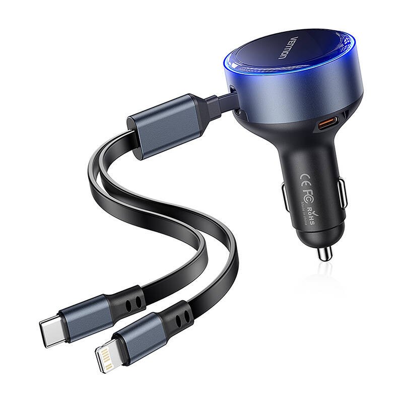 Vention Vention FFOB0 USB-C autolaturi + USB-C/Lightning 30W kaapeli