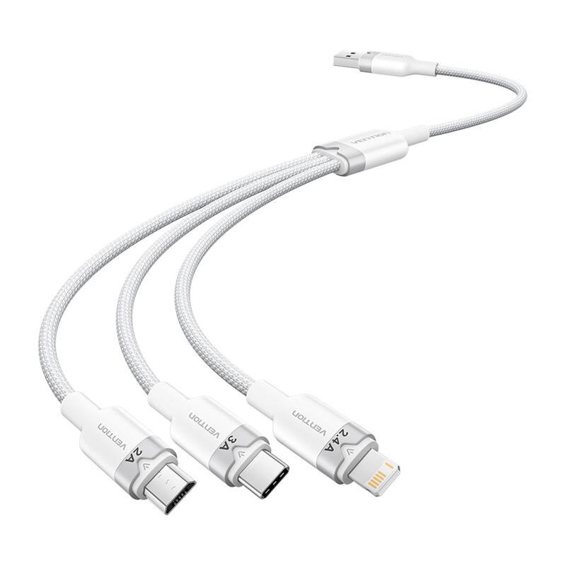 Vention USB 2.0 A to 3in1 3A kaabel CTPWG 1.5M (valge)
