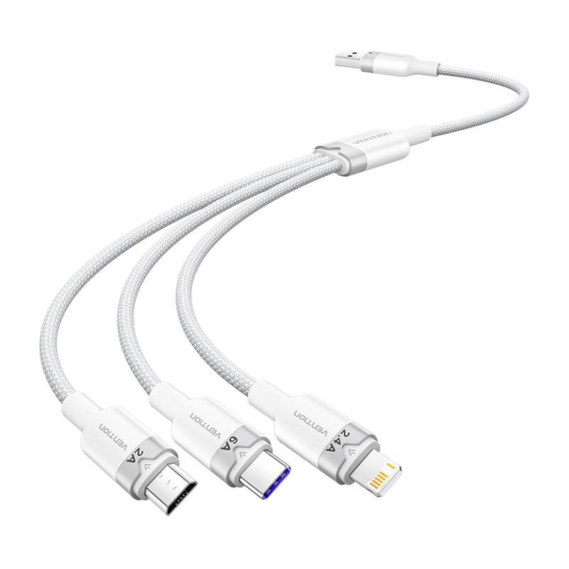 Vention USB 2.0 A to 3-in-1 6A kaabel CTRWG 1.5M (valge)