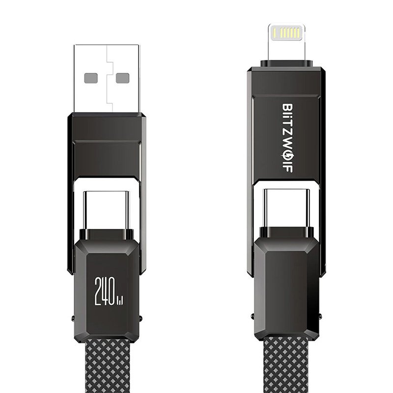 Blitzwolf BW-HDC7 4-in-1 USB+C+Lightning kaabel 240W 1,2m (must)