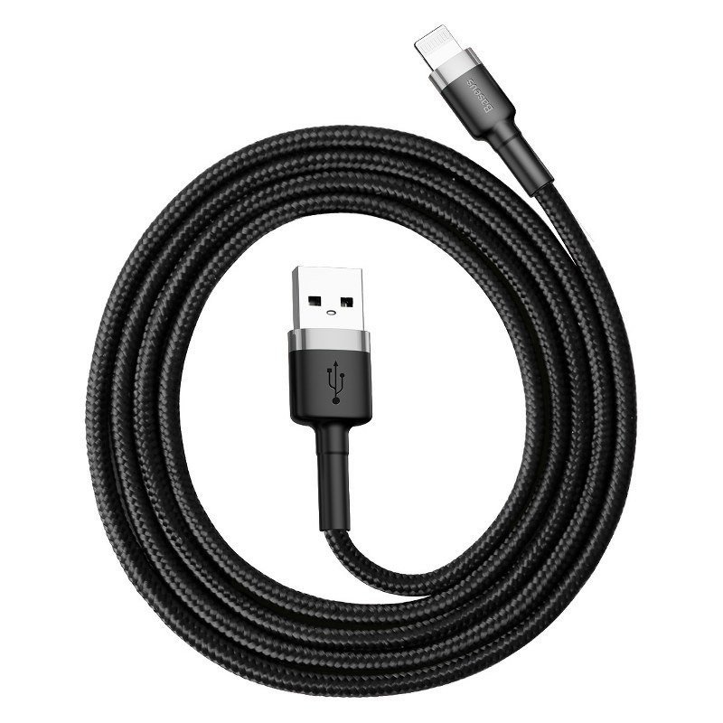 Кабель Baseus Cafule USB to Lightning 2.4A 0.5m (серый + черный)