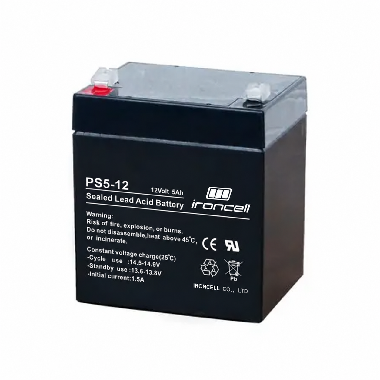 Ironcell 12V 5Ah akumulatoru (90x70x101 mm)