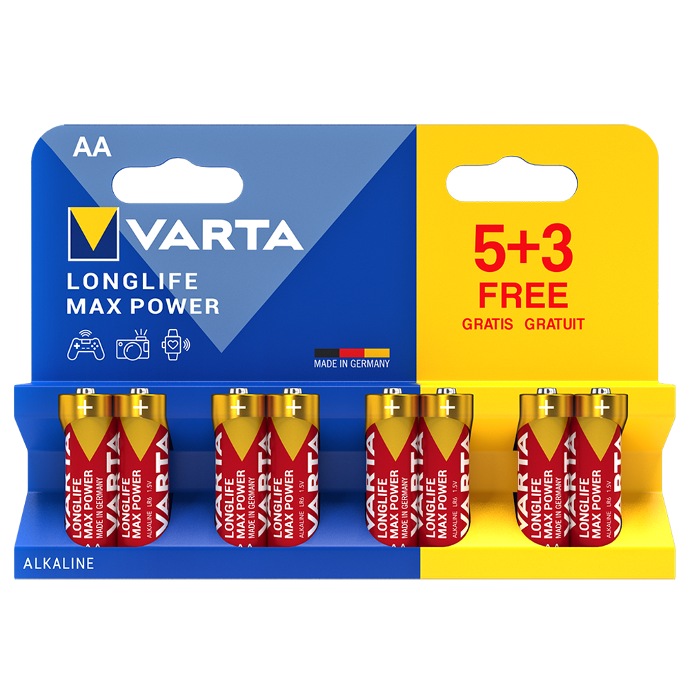 Varta LongLife Max Power AA/LR6 paristo 8-kpl (5+3)