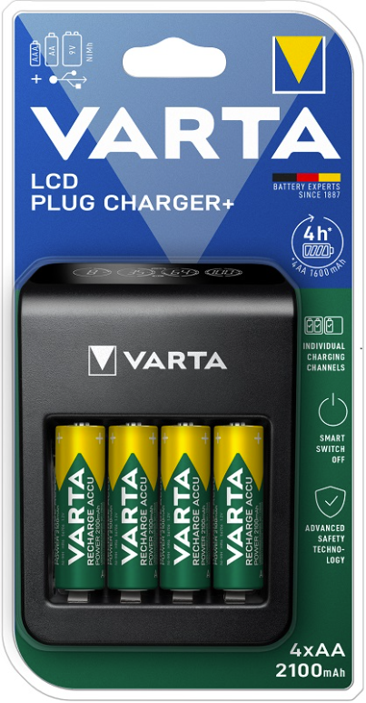 Зарядное устройство Varta 57687 с ЖК-дисплеем + 4 аккумулятора 2100 мА·ч