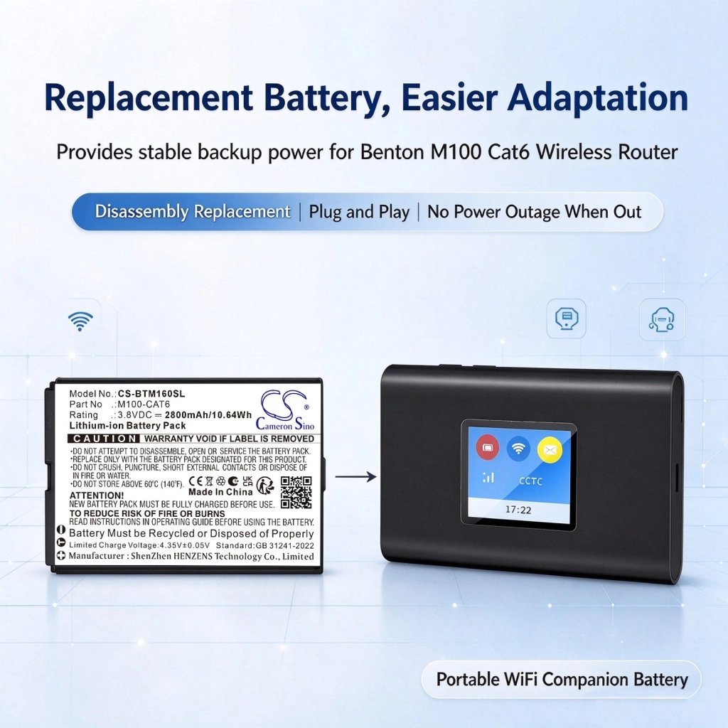 Benton M100 Cat6 Wireless Router 3.8V 2800mAh / 10.64Wh mobile hotspot battery