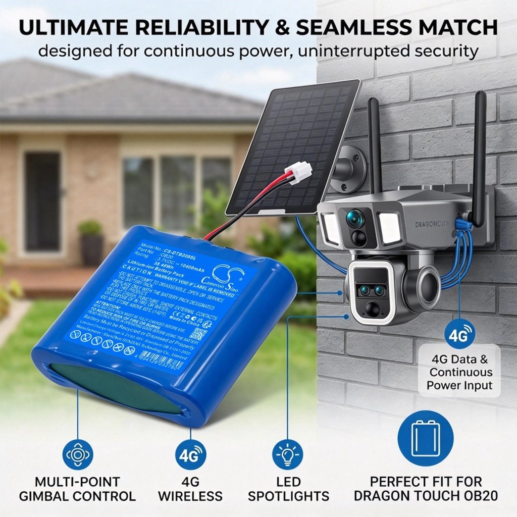 Dragon Touch OB20 3.7V 10400mAh / 38.48Wh security camera battery