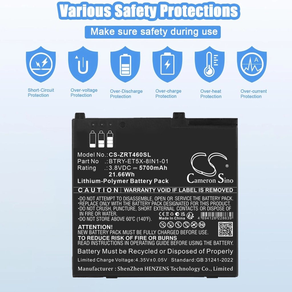Zebra ET50 8-Inch 3.8V 5700mAh / 21.66Wh tablet battery