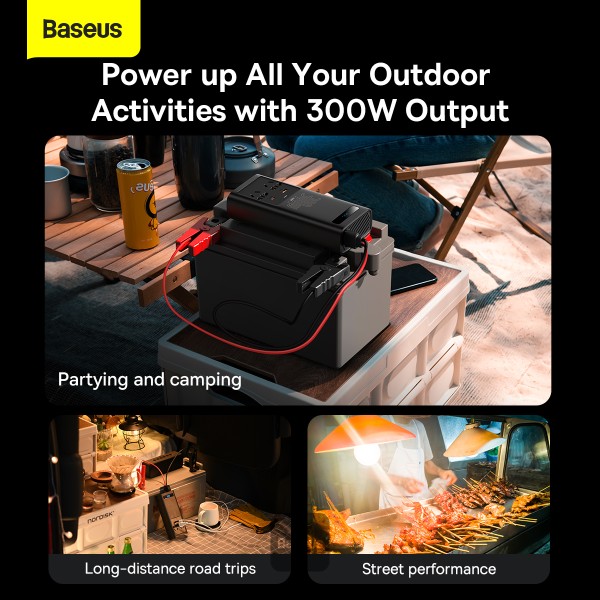 Baseus IGBT Power Inverter 12V-220V, 300W, 2x AC, 1x USB-A, 1x USB