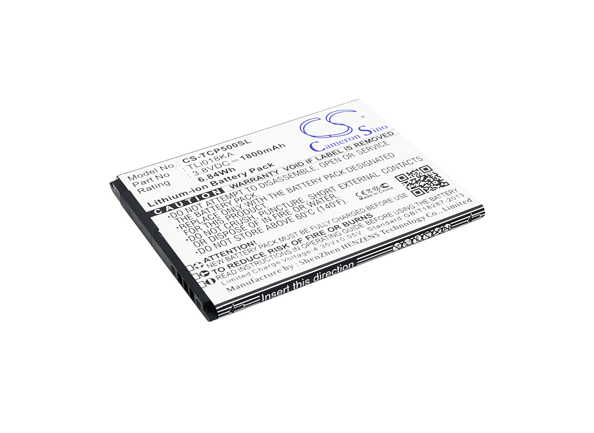 TCL TLi018KA, TLi018K7, TLi018K9, TLi018JA 1800mAh Li-ion mobile phone battery
