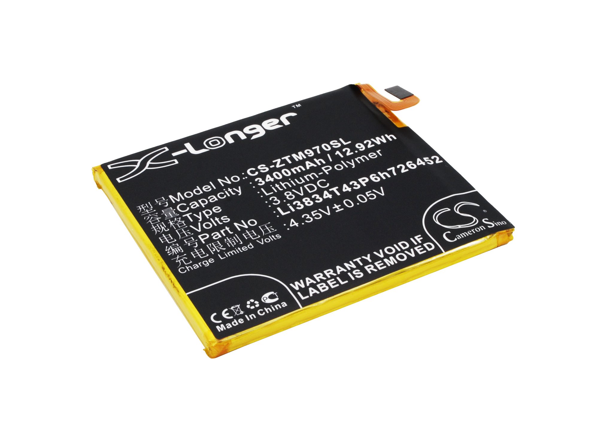 ZTE Li3834T43P6h726452 3400mAh Li-PL telefonu akumulatoru
