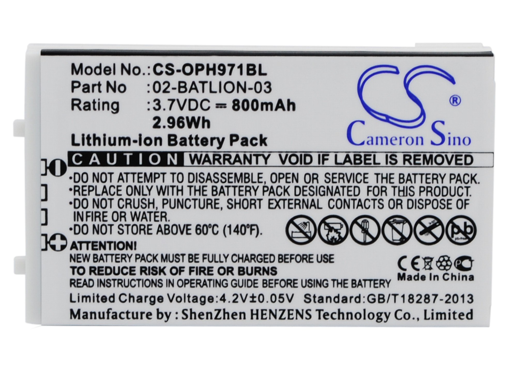 Opticon 02-BATLION-03, ORBLIOP0012 800mAh barcode scanner battery