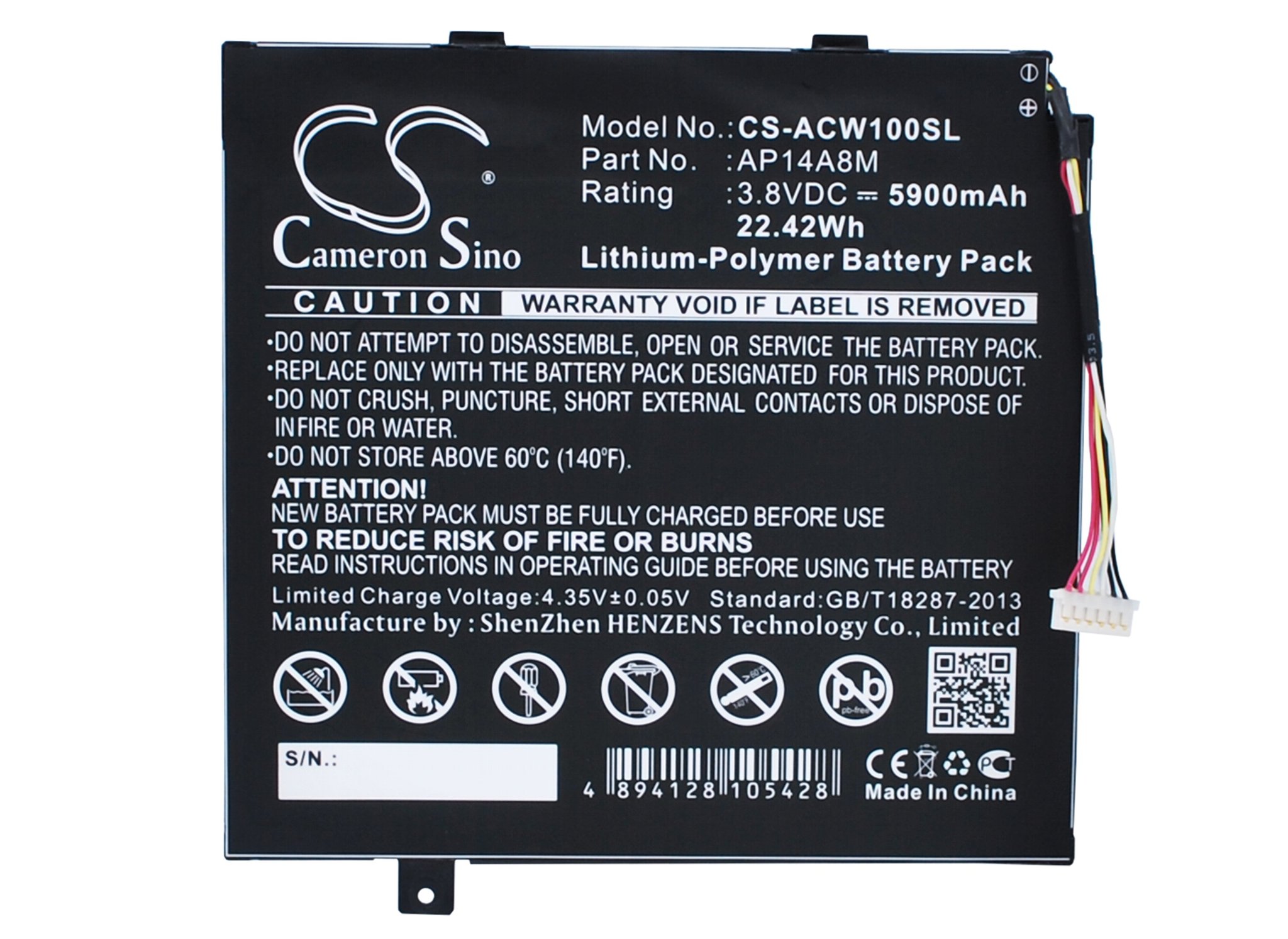 Acer AP14A8M, KT.0020G.004 5900mAh Tablet akumulatoru