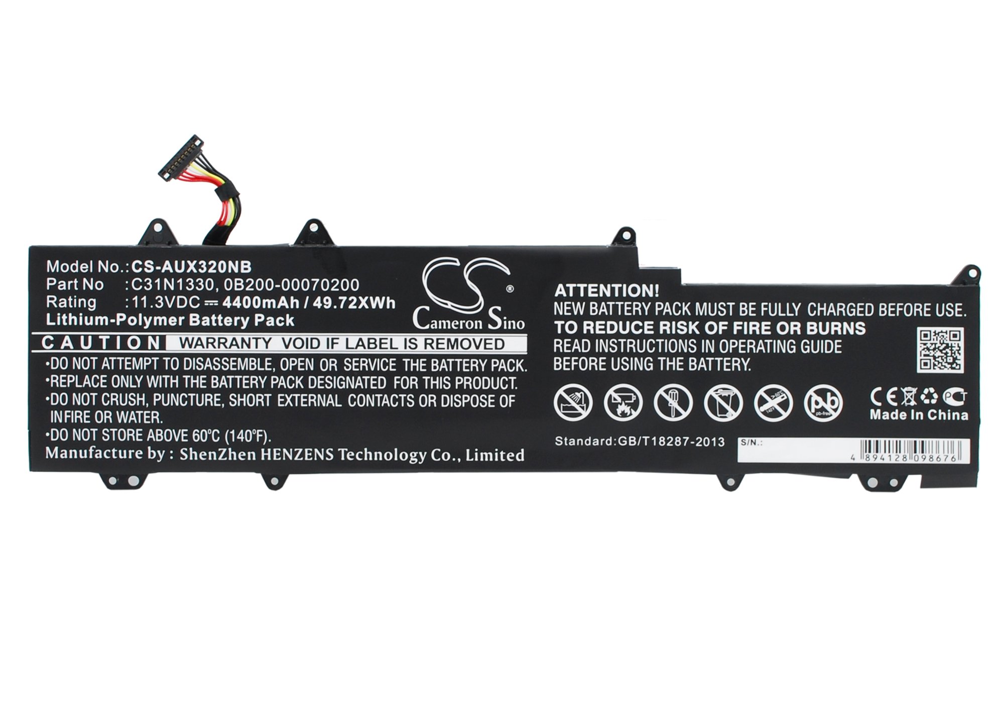 CS Laptop Battery Asus C31N1330, 0B200-00070200 4400mAh