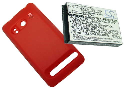 HTC BA S390, BA S420, RHOD160, 35H00123-00M аккумулятор с новой задней крышкой (красная) 2200mAh