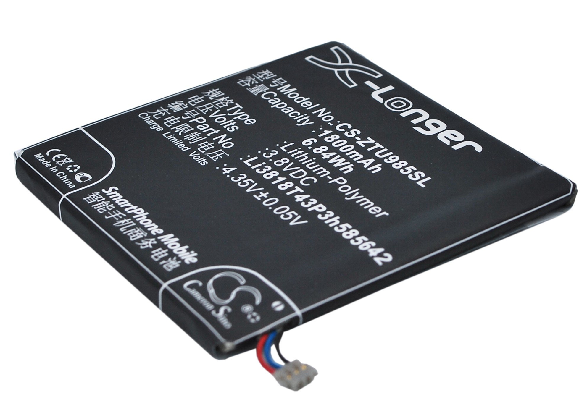 ZTE Li3818T43P3h585642, Li3716T42P3h585642 mobile phone battery 1800mAh