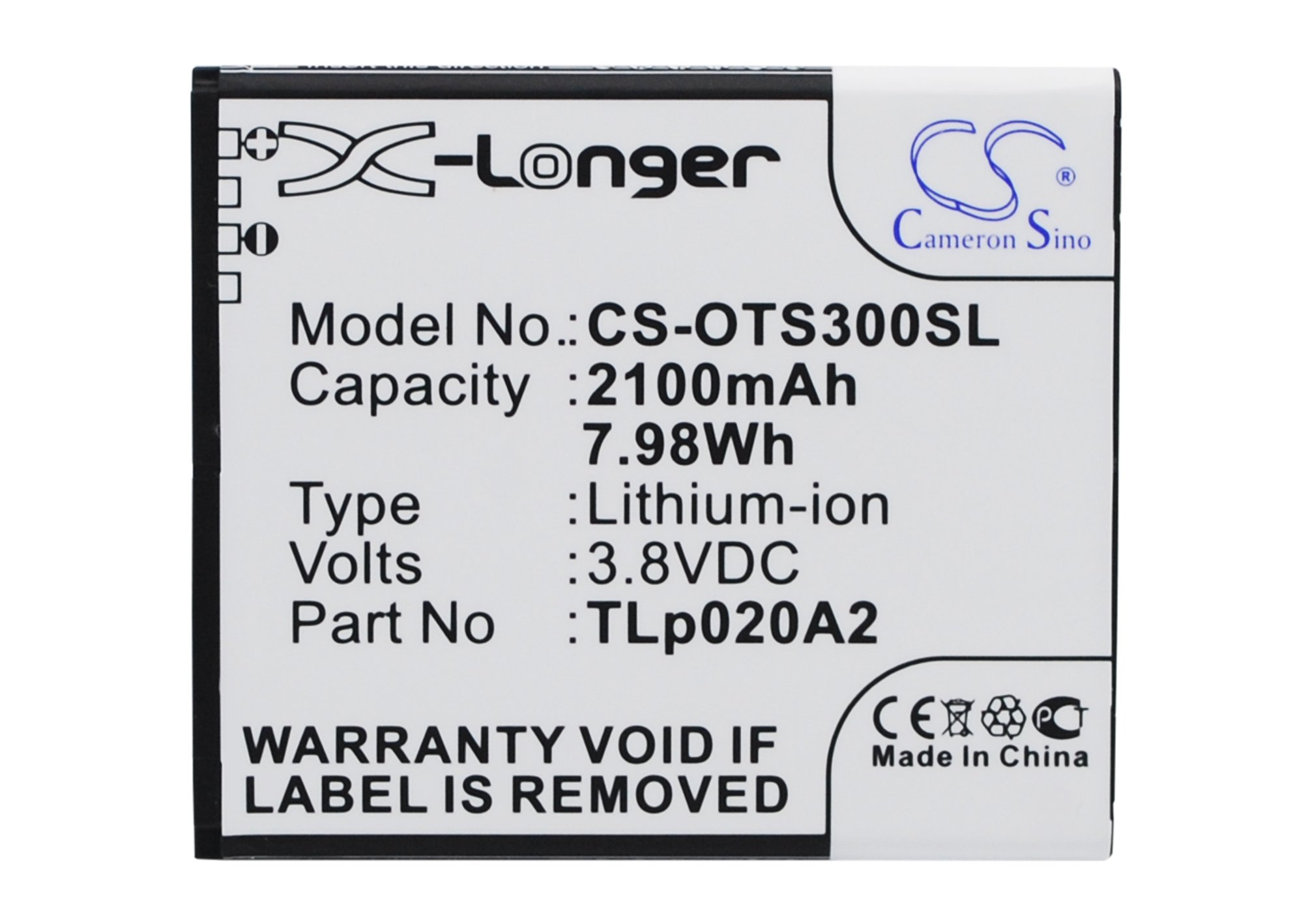 Alcatel TLi020A1, TLp020A2 аккумулятор телефона 2100mAh