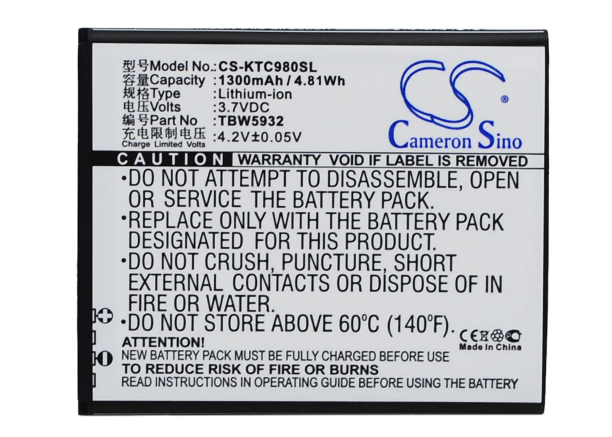 K-Touch T789, C980, C980T, C988t аккумулятор 1300mAh