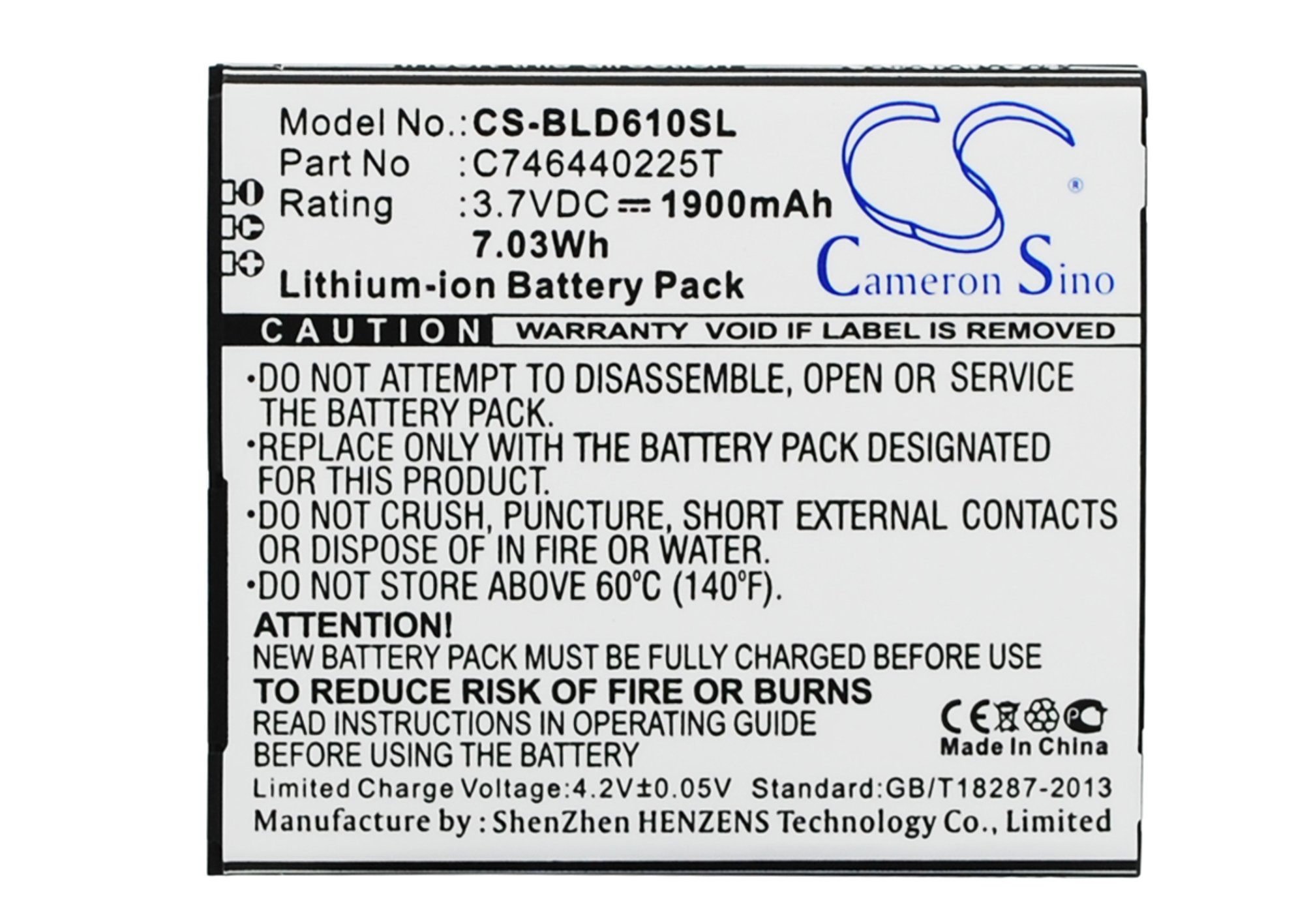 BLU Studio 5.5, D610, D610A, D610i 1900mAh mobile phone battery