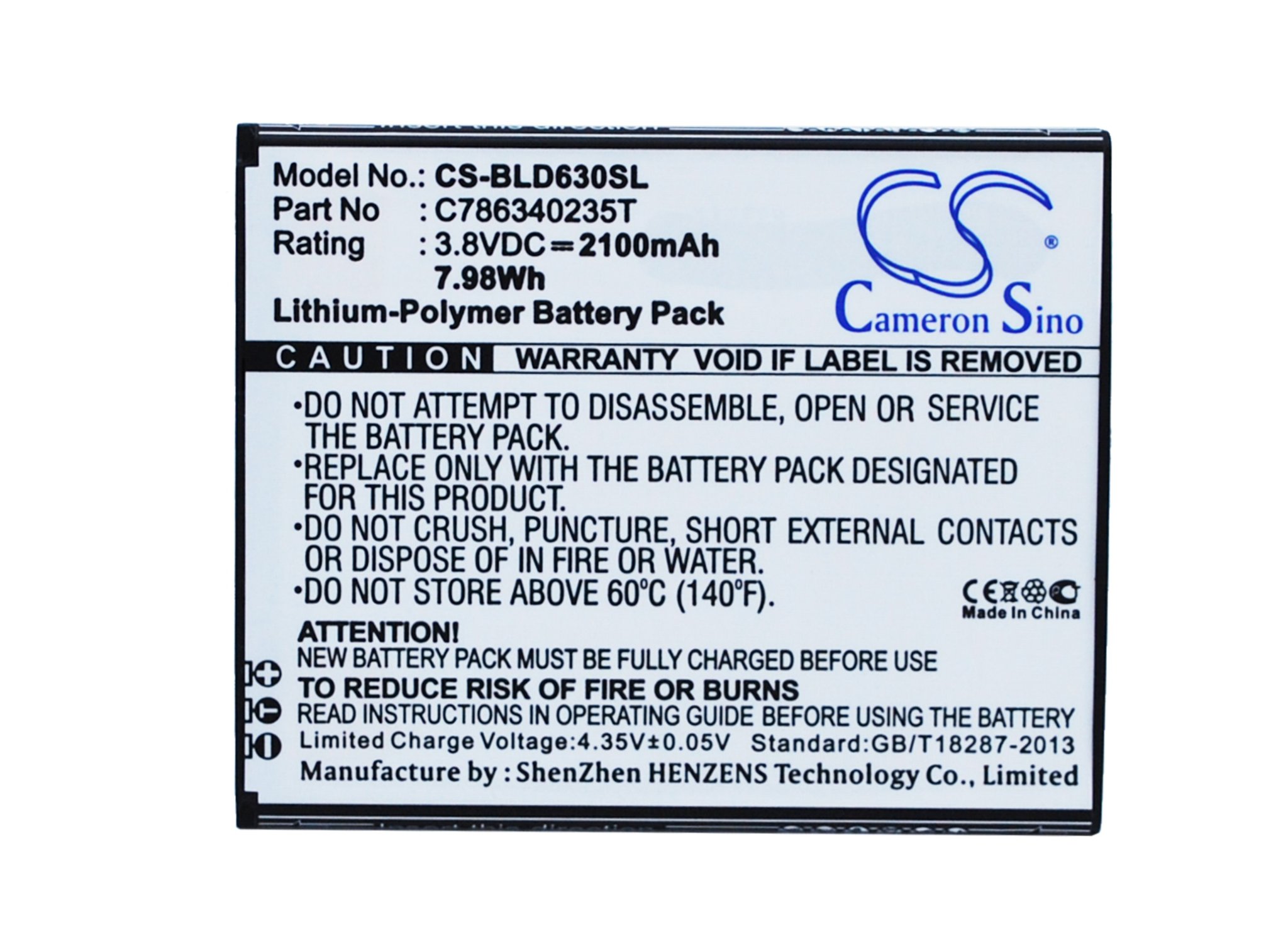 BLU Studio 5.5S, D630U, D630L 2100mAh mobile phone battery
