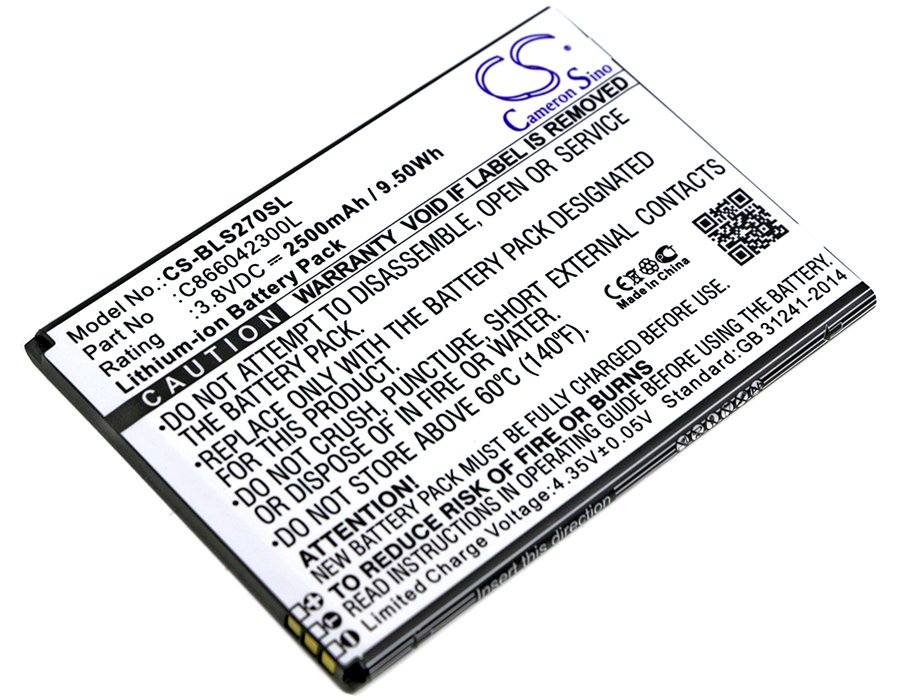 BLU S270Q, Studio C 8.8, C866042300L 3.80V 2500mAh Li-ion mobile phone battery