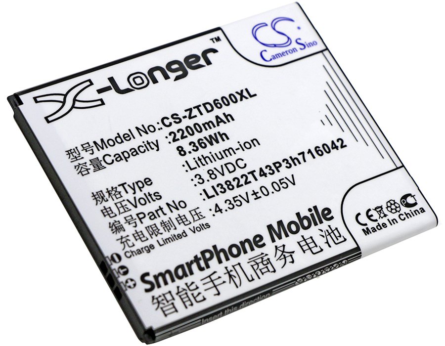ZTE Blade D6, Blade D6 Dual SIM, LI3822T43P3h716042 3.80V 2200mAh Li-ion mobile phone battery