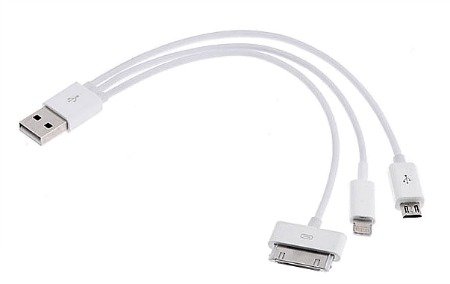 USB 20cm 3 in 1 - Lightning, Micro, Apple 30pin kaapeli