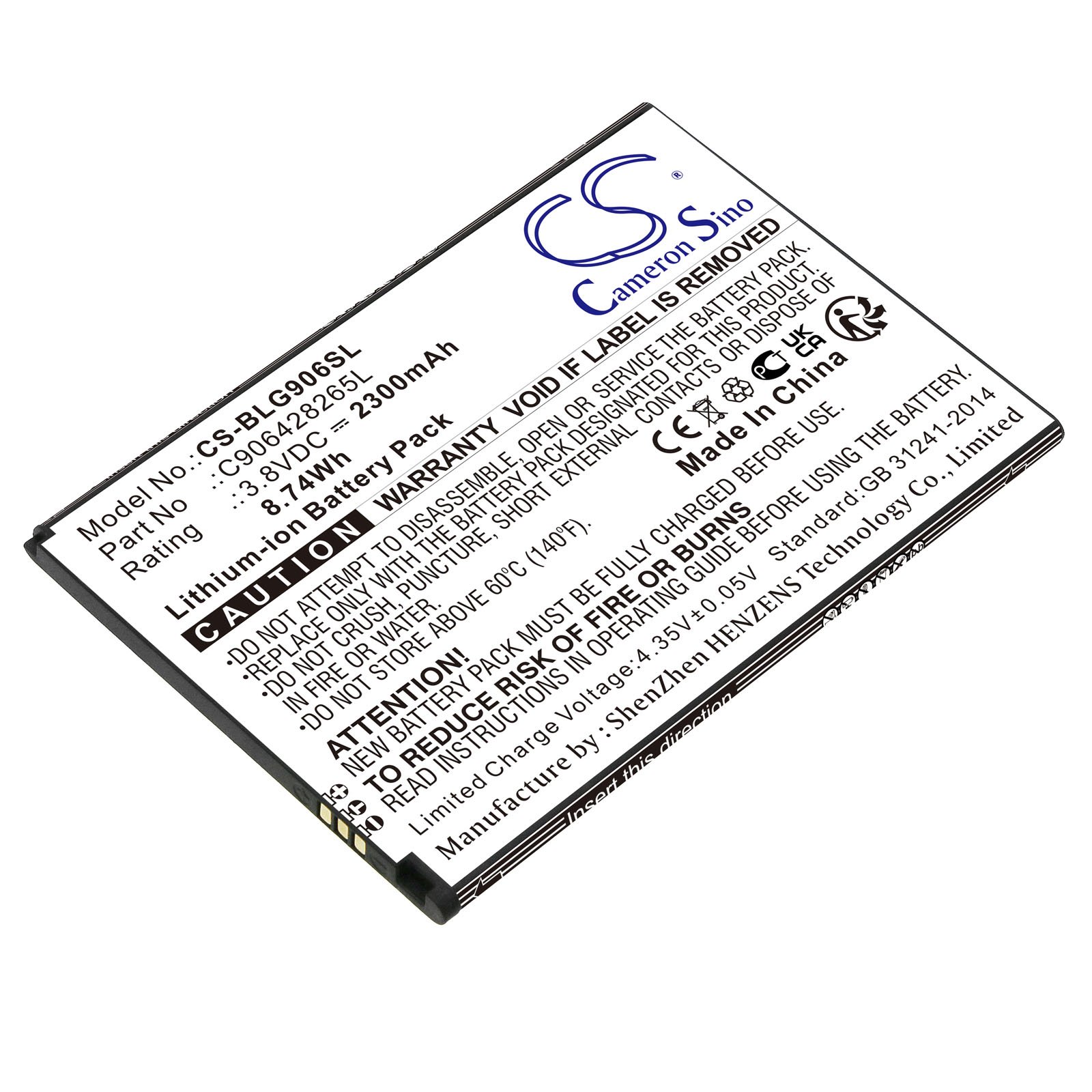 BLU C906428265L 2300mAh / 8.74Wh Mobile, SmartPhone Battery