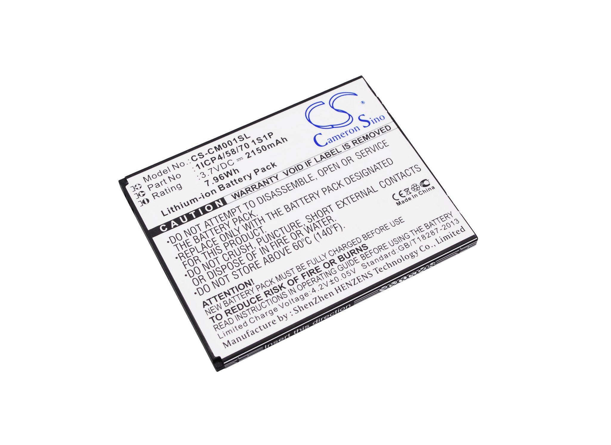 Custom aku Pack 1ICP4/58/70 1S1P 3.7V 2150mAh Li-ion aku