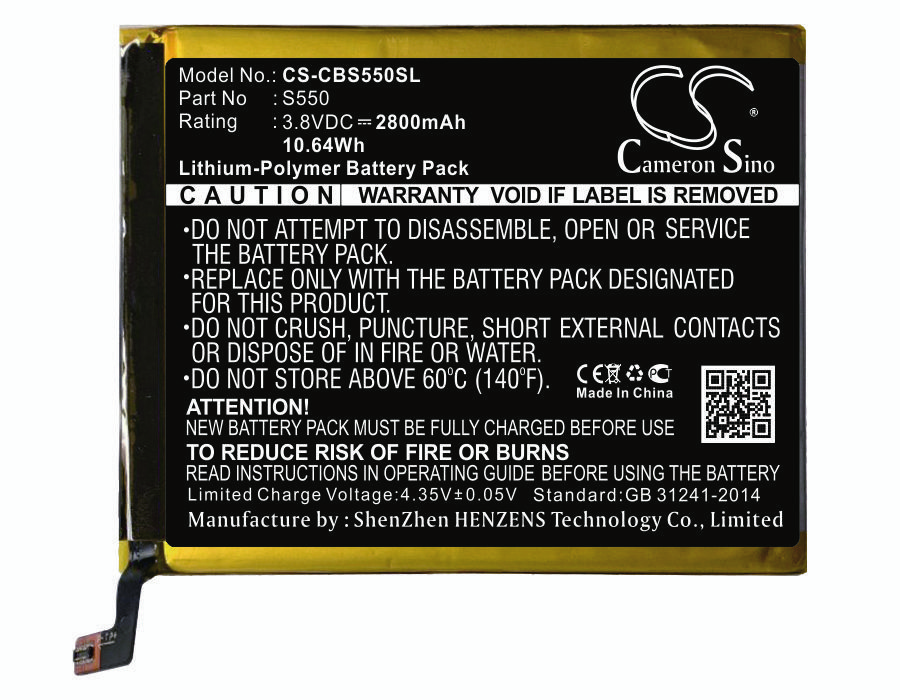 Cubot S550 3.8V 2800mAh Li-Polymer mobile phone battery