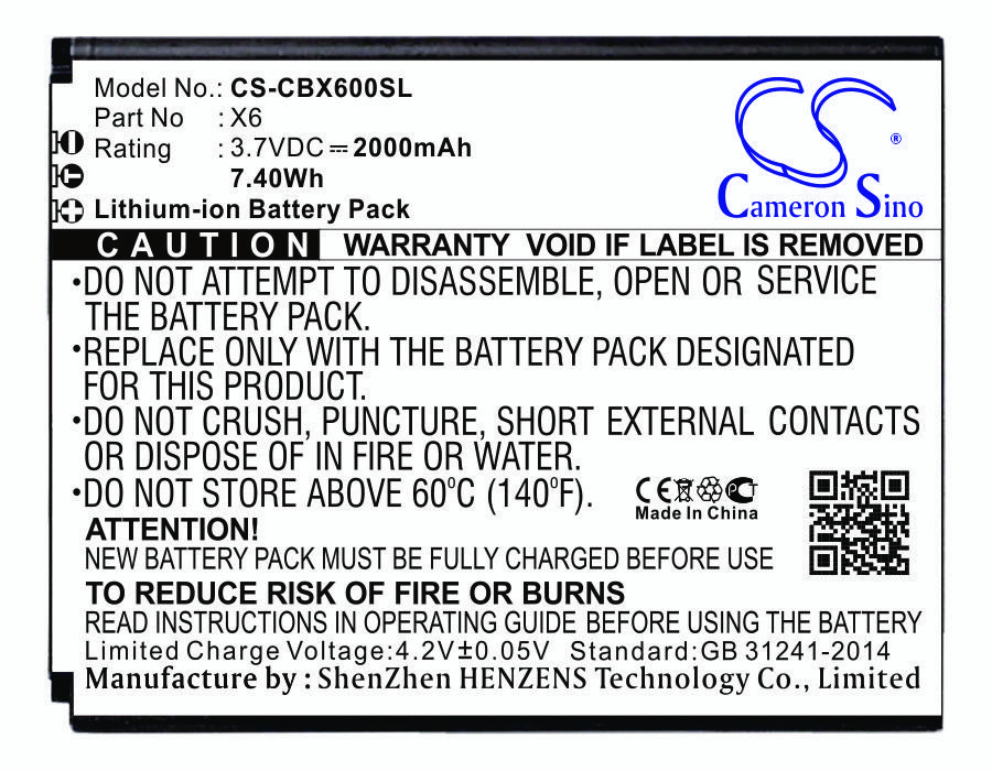 Cubot X6 3.7V 2000mAh Li-ion mobile phone battery