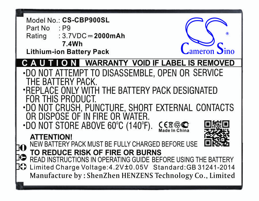 Cubot P9 3.7V 2000mAh Li-ion mobile phone battery