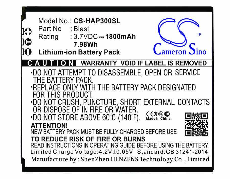 Highscreen Blast 3.7V 1800mAh Li-ion Mobilephone akumulatoru