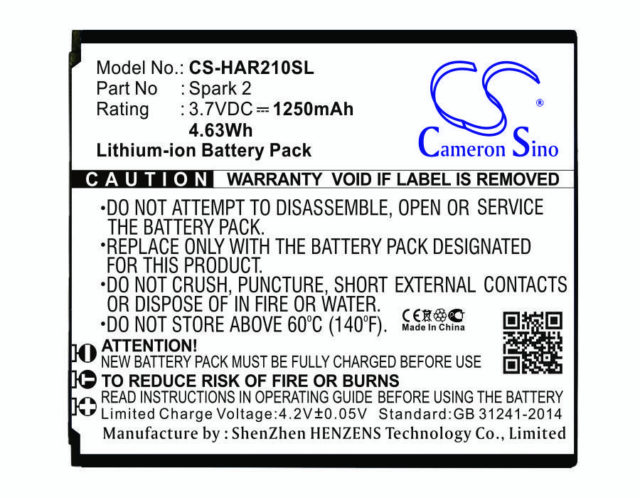 Highscreen Spark 2 3.7V 1250mAh Li-ion Mobilephone akumulatoru