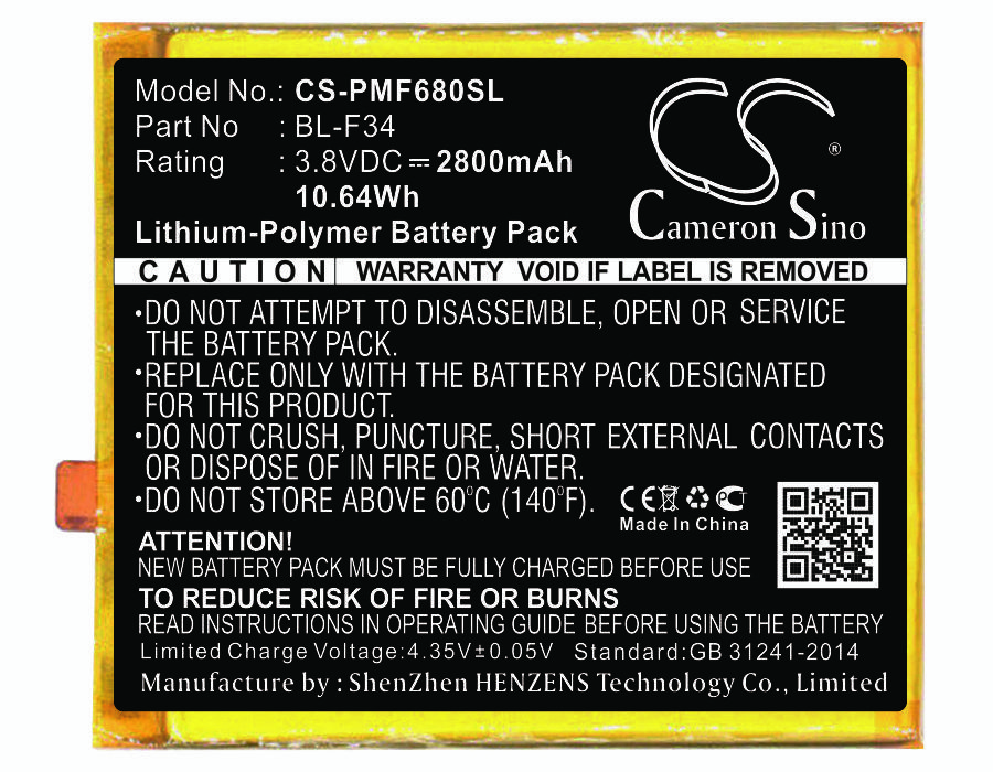 PHICOMM BL-F34 3.8V 2800mAh Li-Polymer Mobilephone akumulatoru