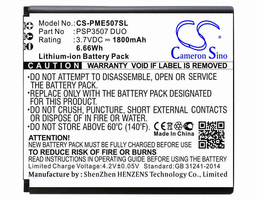 Prestigio PSP3507 DUO 3.7V 1800mAh Li-ion Mobilephone akumulatoru