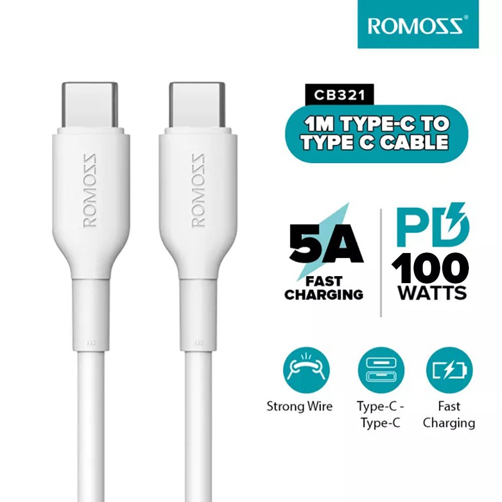 Romoss Type-C to Type-C 5A CB321 USB kabelis 1m