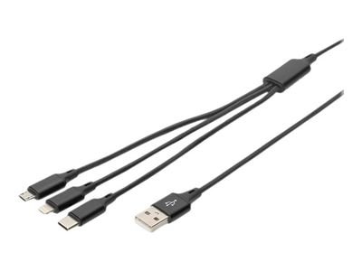 DIGITUS Lightning cable - USB/Micro-USB Type B/Lightning/USB-C - 1 m