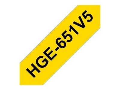 Brother Laminated Tape HGE-651V5 - 24 mm x 8 m - Black on Yellow