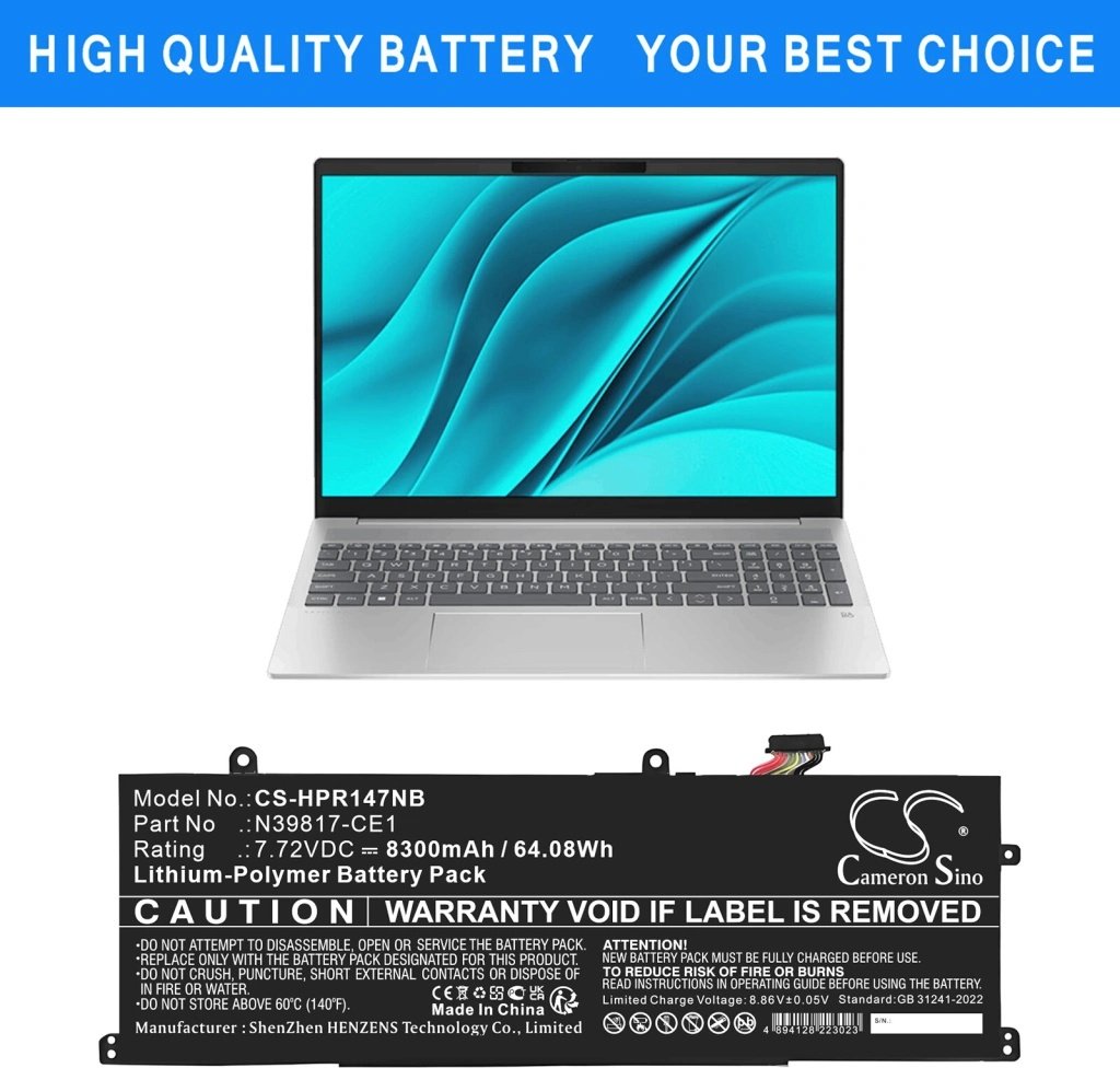 CS sülearvuti aku HP HSTNN-WB0F,N39817-2C1,N39817-2D1,N39817-CE1 7.72V 8300mAh / 64.08Wh