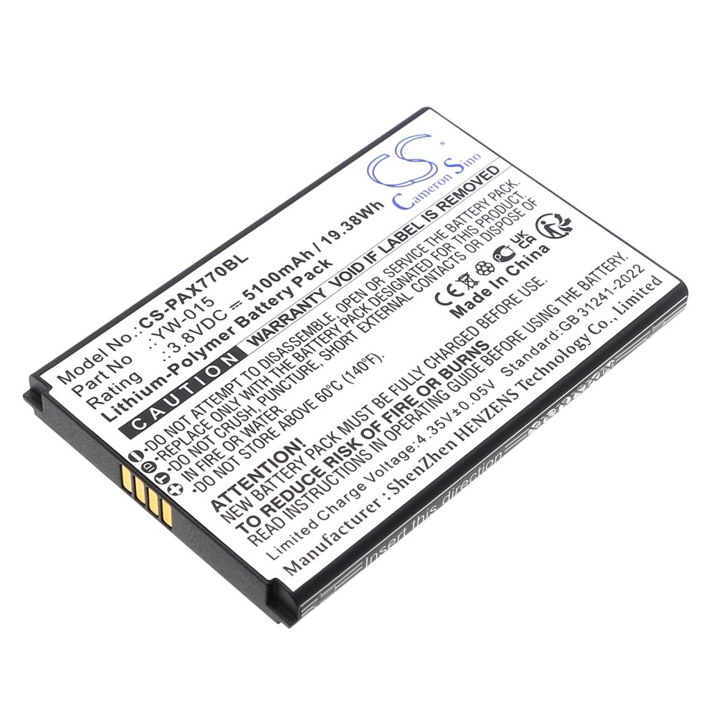 Pax YW-015,YW-009 3.8V 5100mAh / 19.38Wh maksupäätteen akku