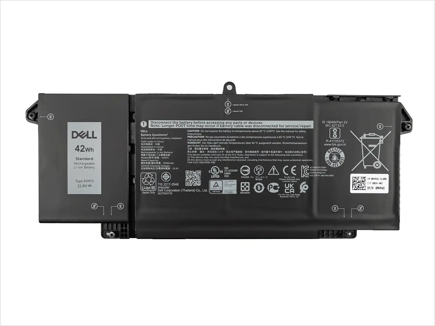 Dell 9JM71, Latitude 5320, 7320, 7420, 7520 11.4V 42Wh Li-ion klēpjdatoru akumulatorumulatoru