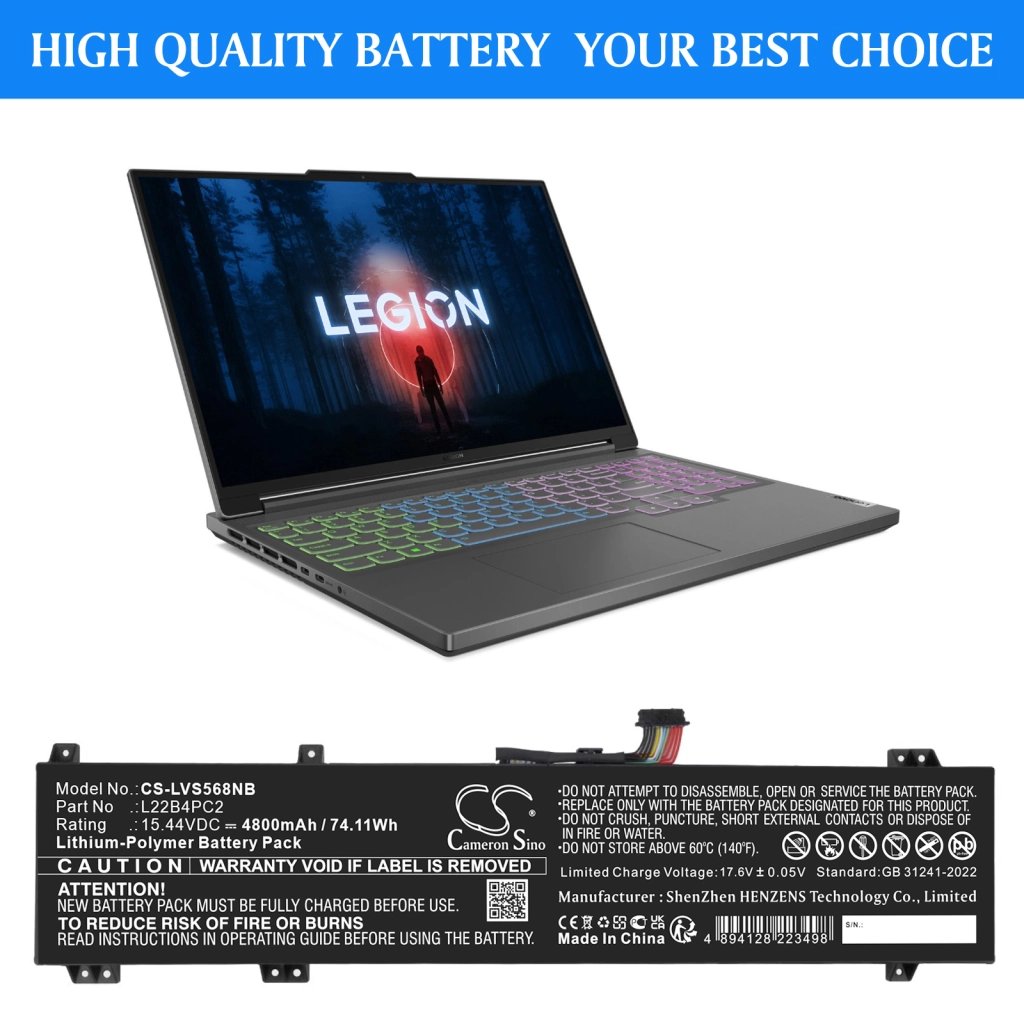 CS sülearvuti aku Lenovo Lenovo Legion Slim 5 16APH8 laptops 15.44V 4800 mAh / 74.11 Wh